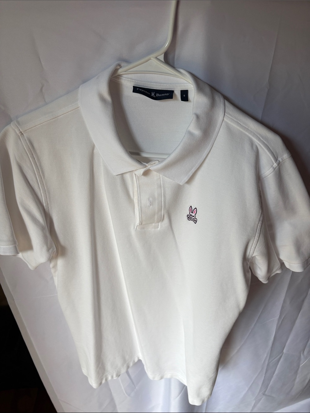 Psycho Bunny White Polo with Pink & Black Bunny Logo